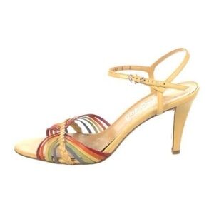 SALVATORE FERRAGAMO Yellow Leather Rainbow Braided Ankle Sandals